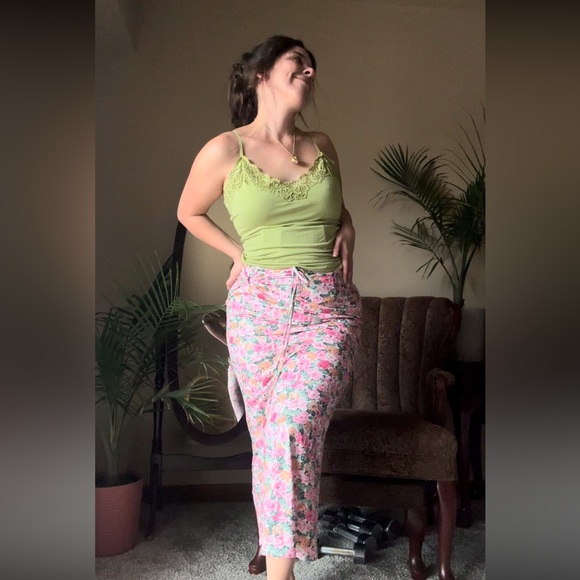 Floral Pink and Green Skirt with camisole - Picture 3 of 4
